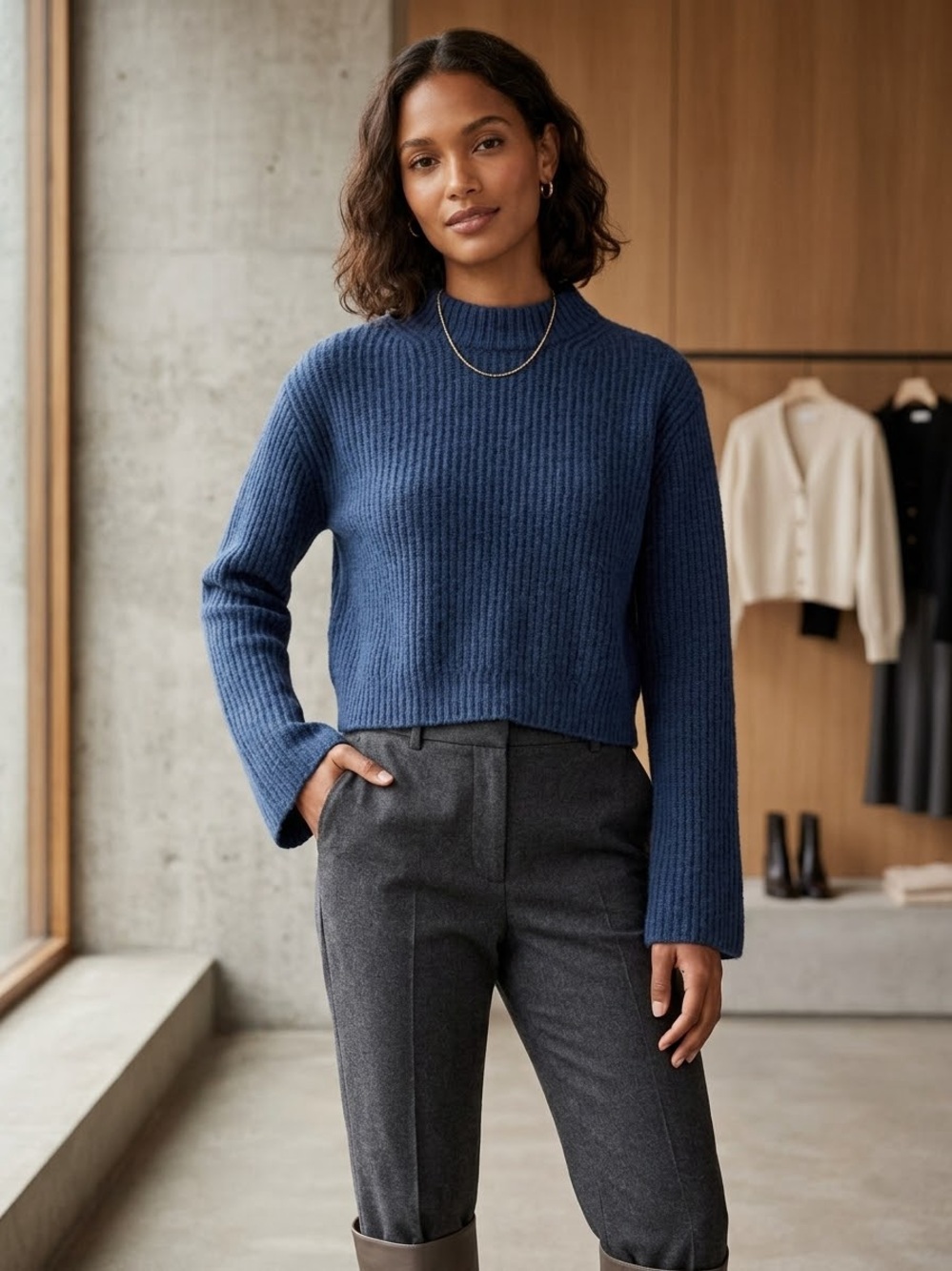 J.Crew 100% Cashmere Ribbed Cropped  Bell Sleeve Sweater , XXS , Relaxed Fit
